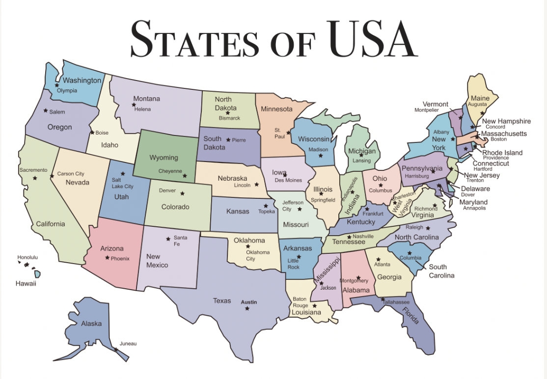 map of the united states and capitals
