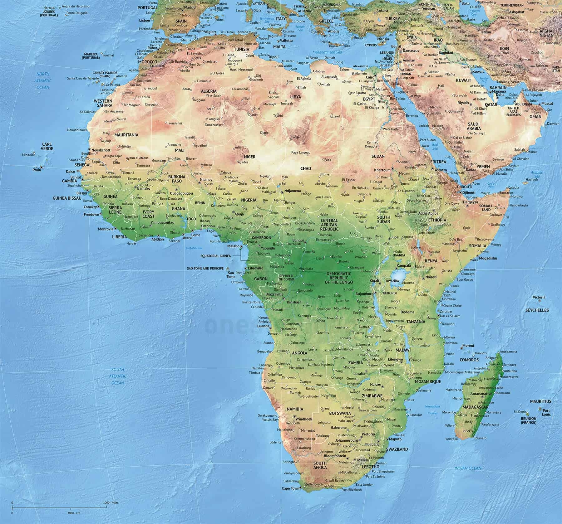 Vector Map Africa Continent Shaded Relief One Stop Map