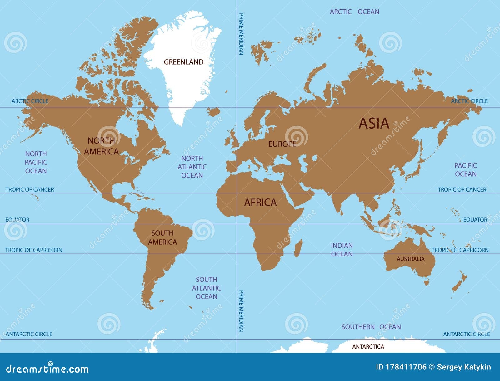 flat world map continents