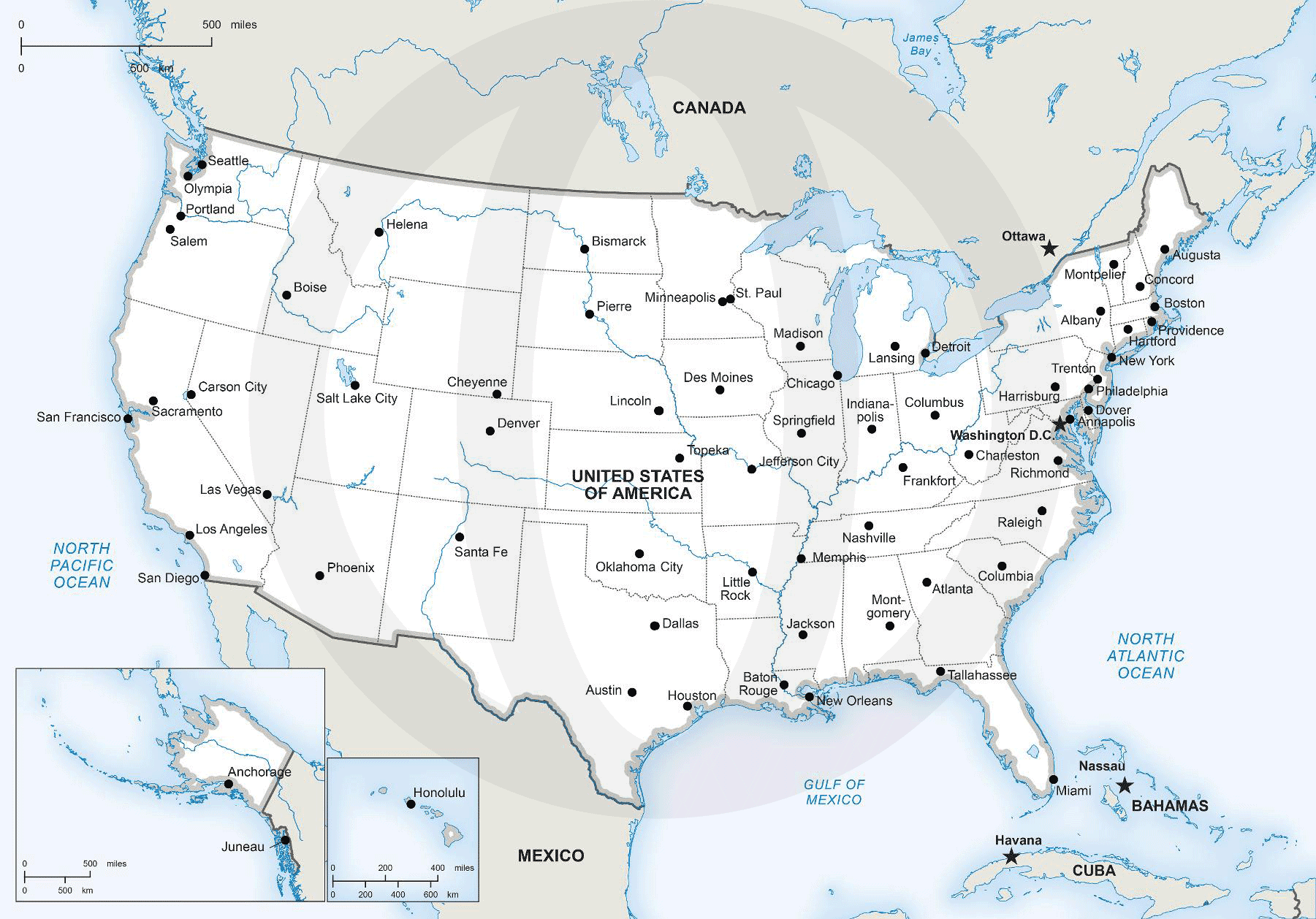 map of the major cities in the united states