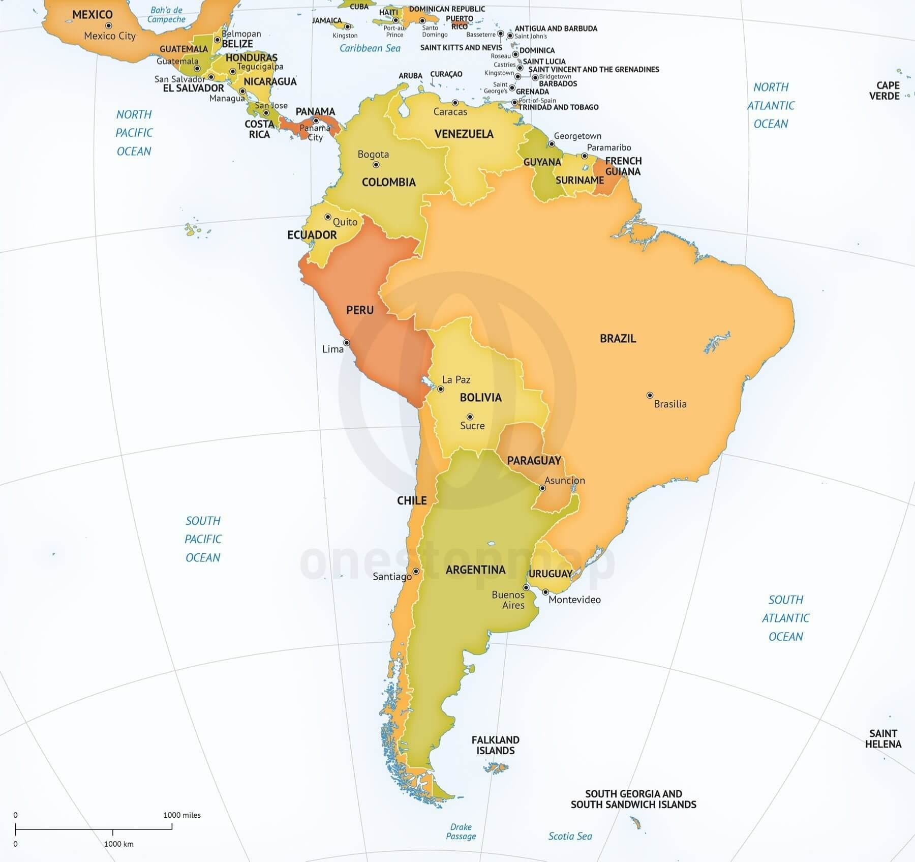 Vector Map South America Continent Political One Stop Map