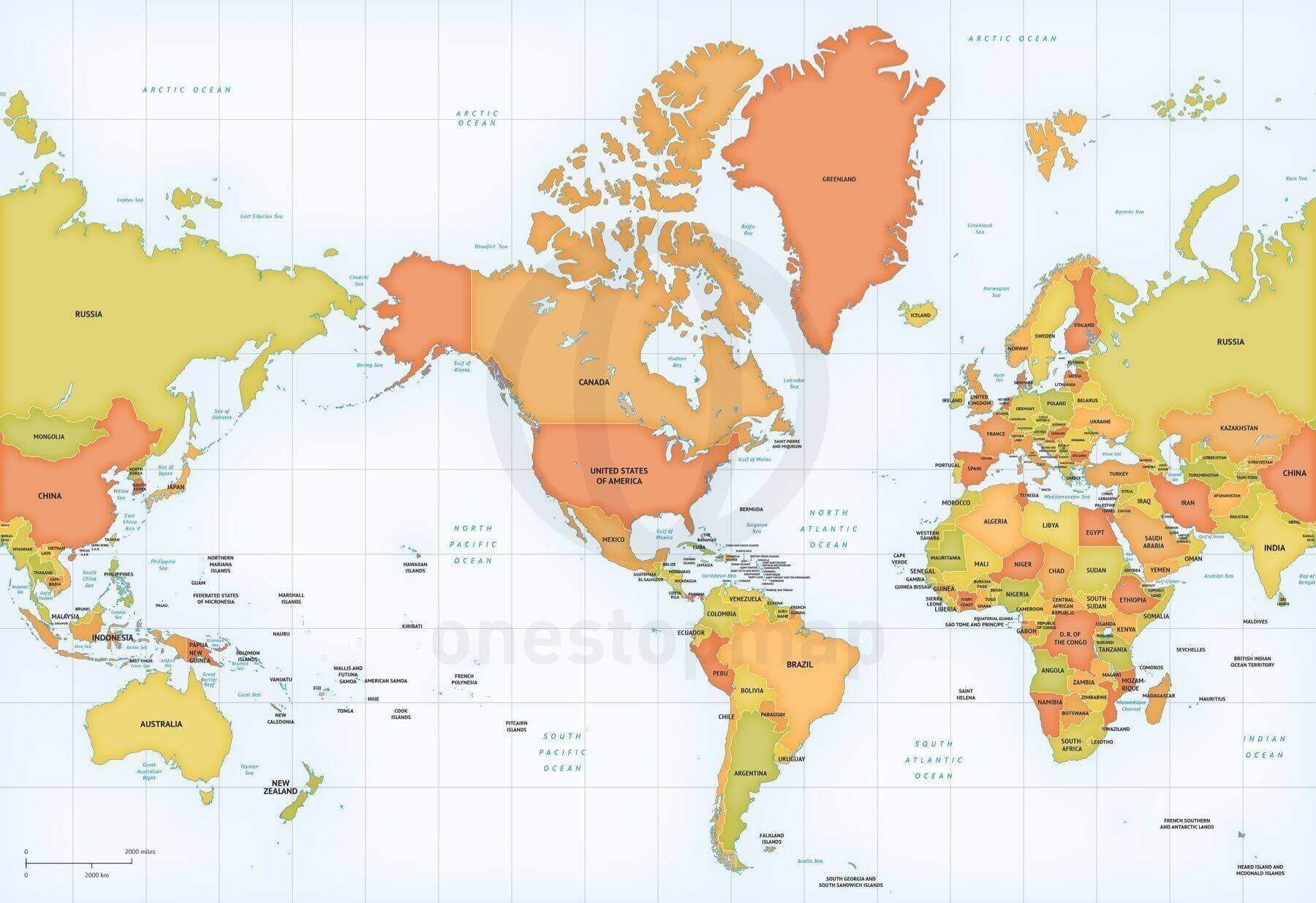  Vector Map World Political Mercator America One Stop Map