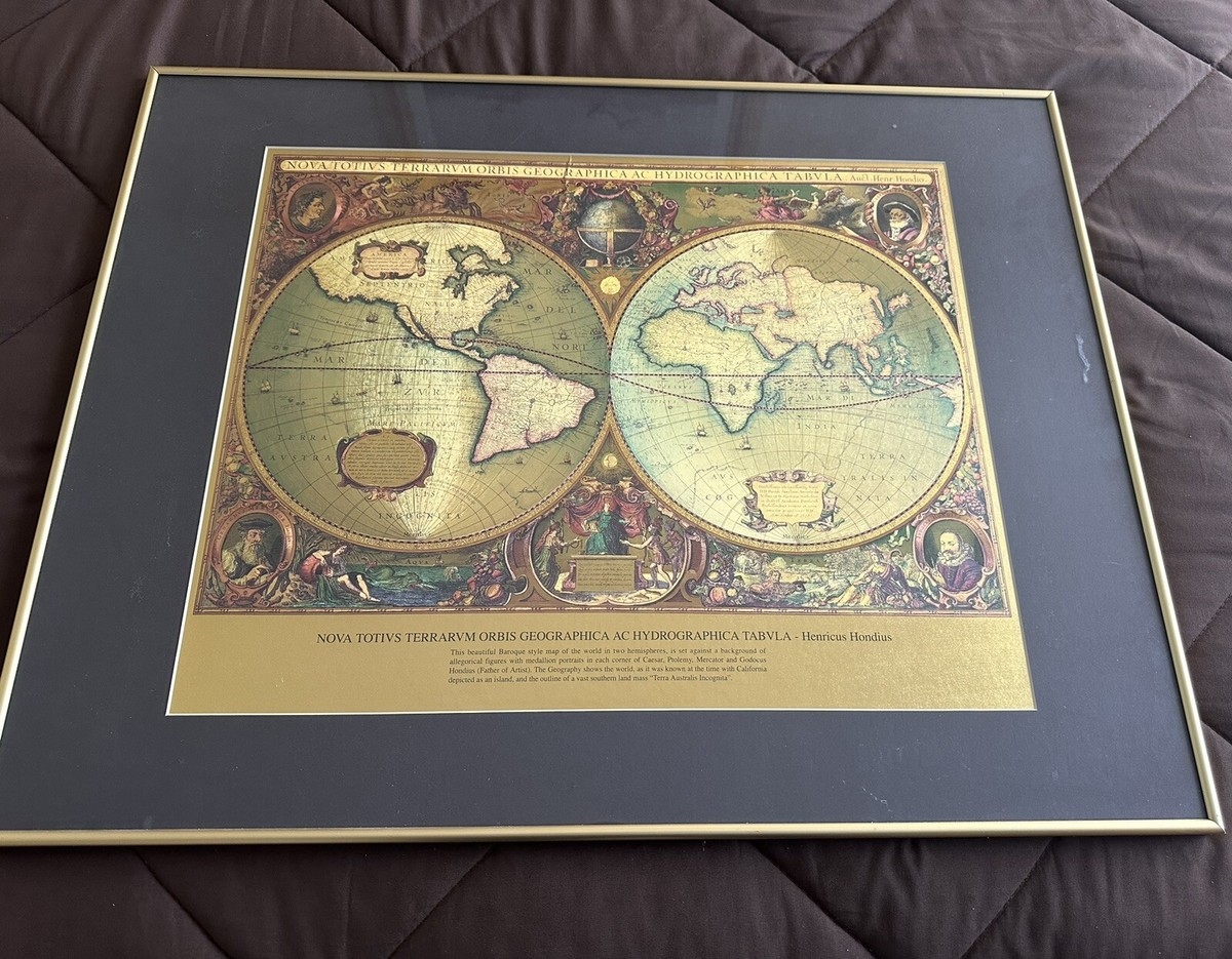 Vintage Framed Nova Totivs Terrarvm Orbis Gold Foil Map Of The Ancient World EBay