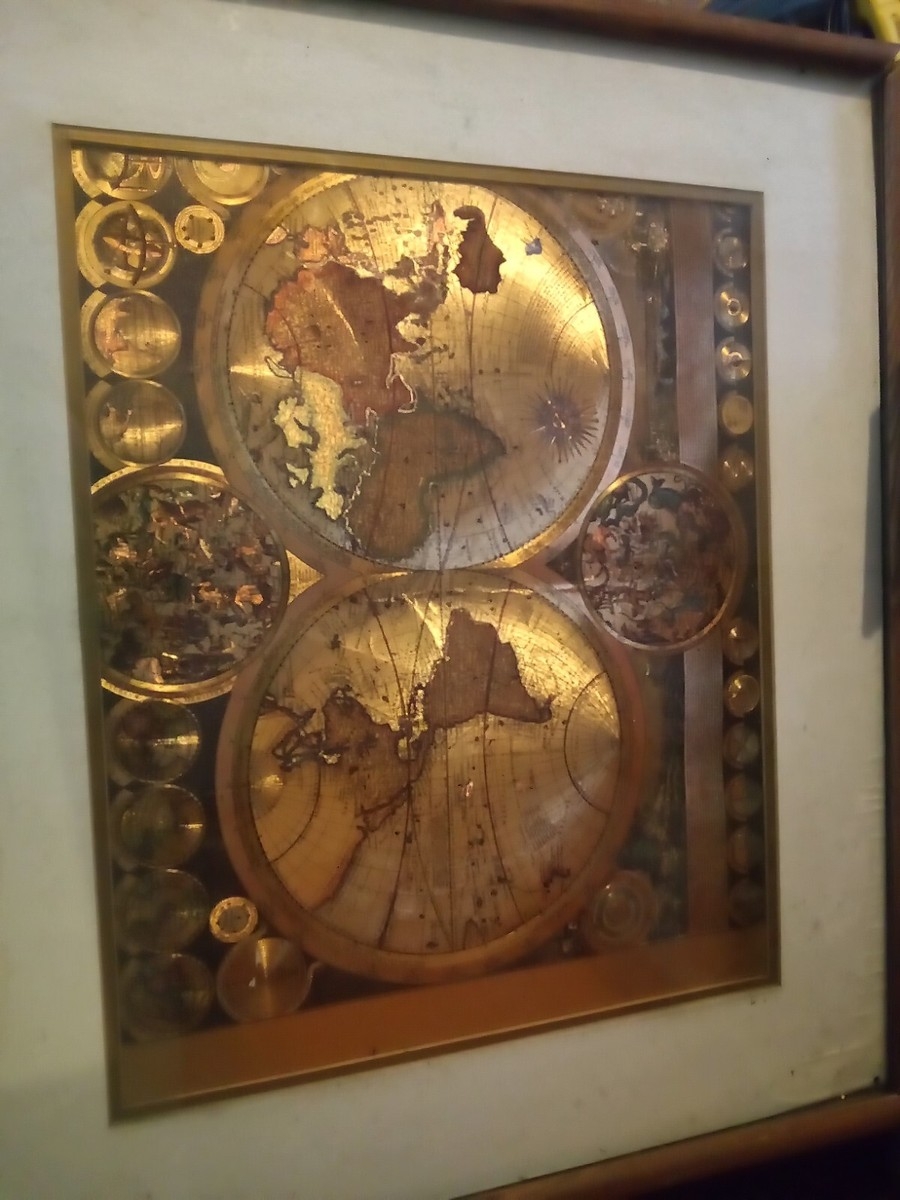 Vintage Planisphaerium Terrestre Framed Gold Foil World Map Peter Schenk 24x31 EBay