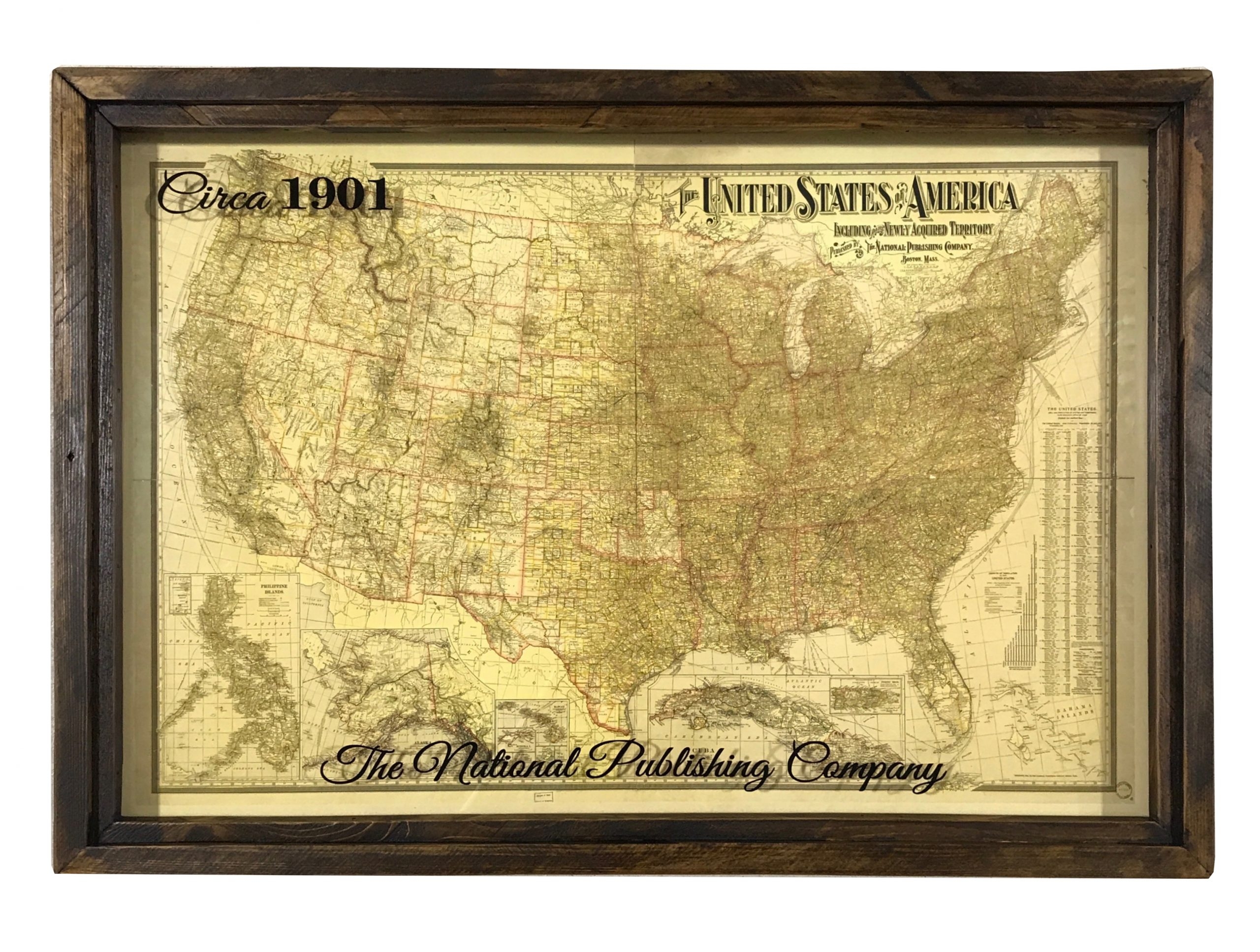 Vintage USA Map Framed Repro 1901 Map Of The United States