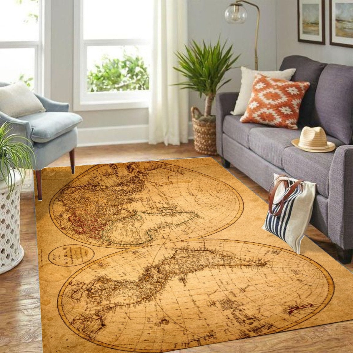 Vintage World Map Rug Funky Office Decor Foldable Floor Mat Etsy