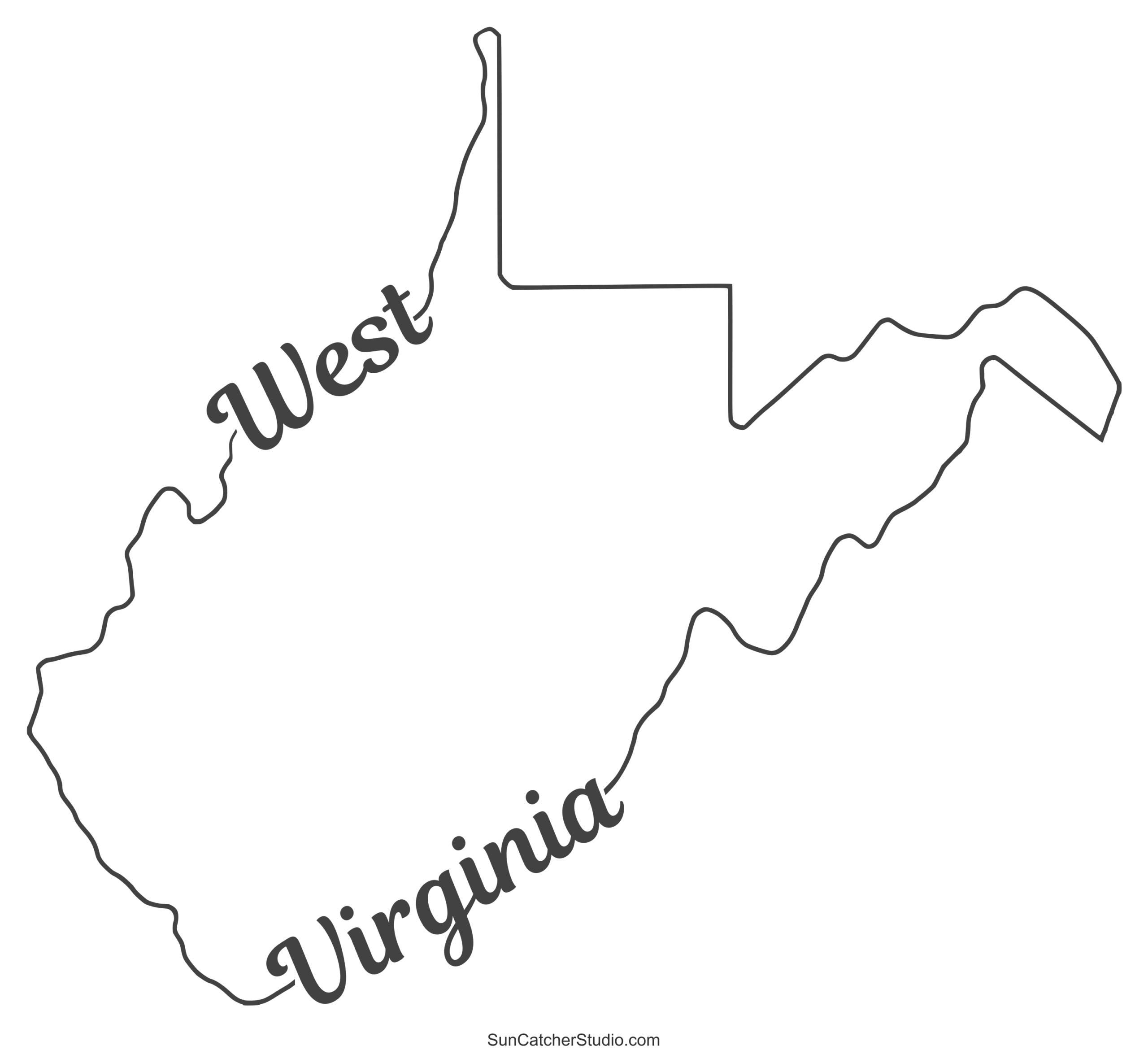 West Virginia Map Outline Printable State Shape Stencil Pattern Free Printables Lettering SVG Files Tools Apps
