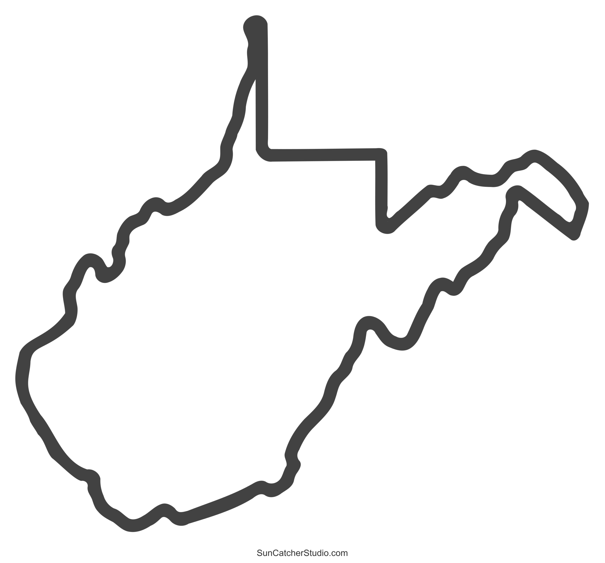 West Virginia Map Outline Printable State Shape Stencil Pattern Free Printables Lettering SVG Files Tools Apps