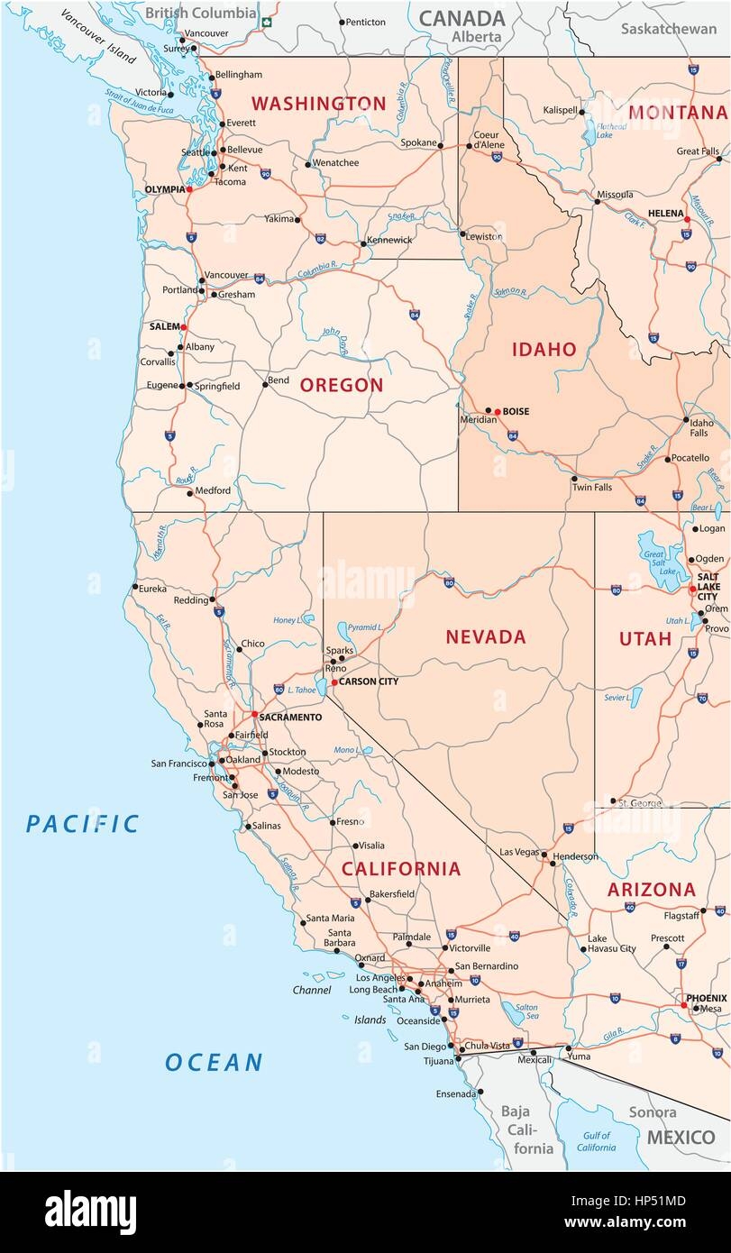 map of western united states with cities