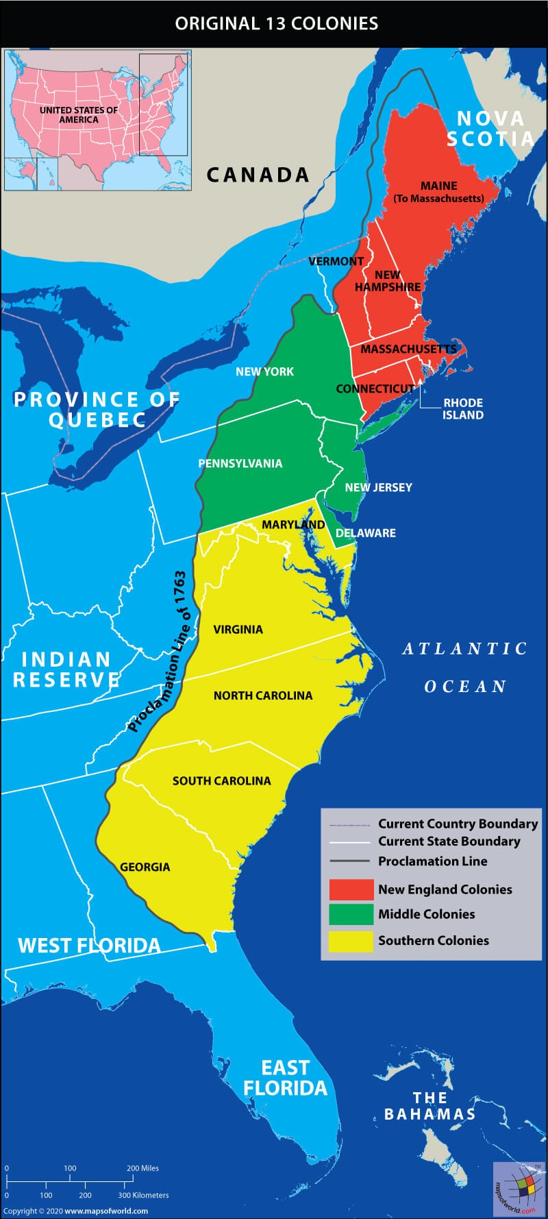 united states colonies map
