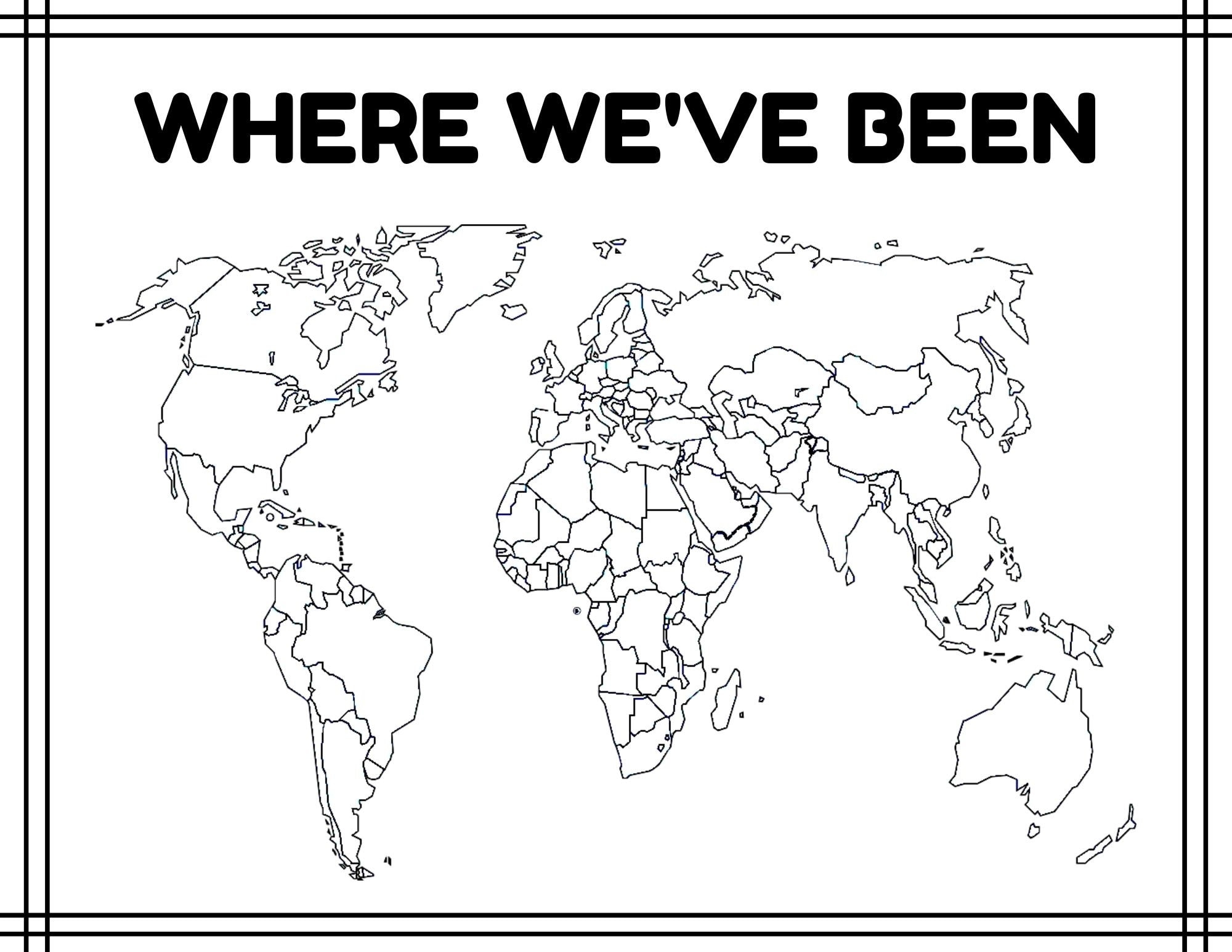 Where I ve Been World Map Colorable Travel Tracker digital Print Etsy Finland