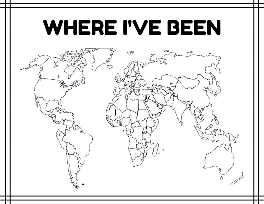 Where I ve Been World Map Colorable Travel Tracker digital Print Etsy Israel