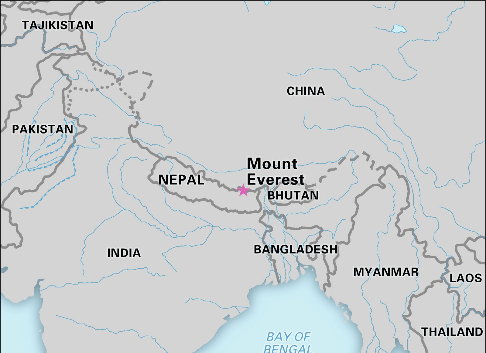 mount everest location on world map