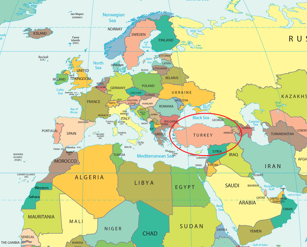 world map countries turkey
