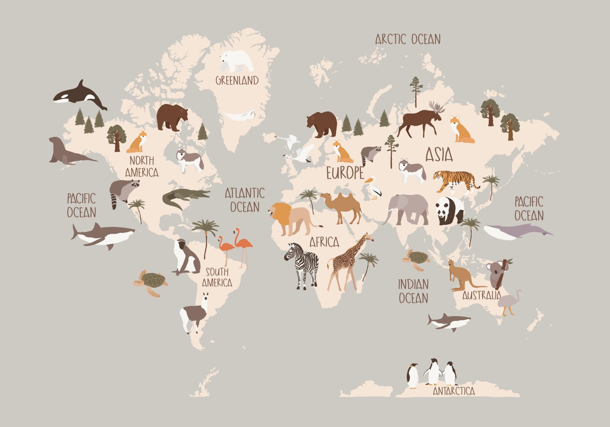Wildlife World Map Poster With Animals Poster Store US