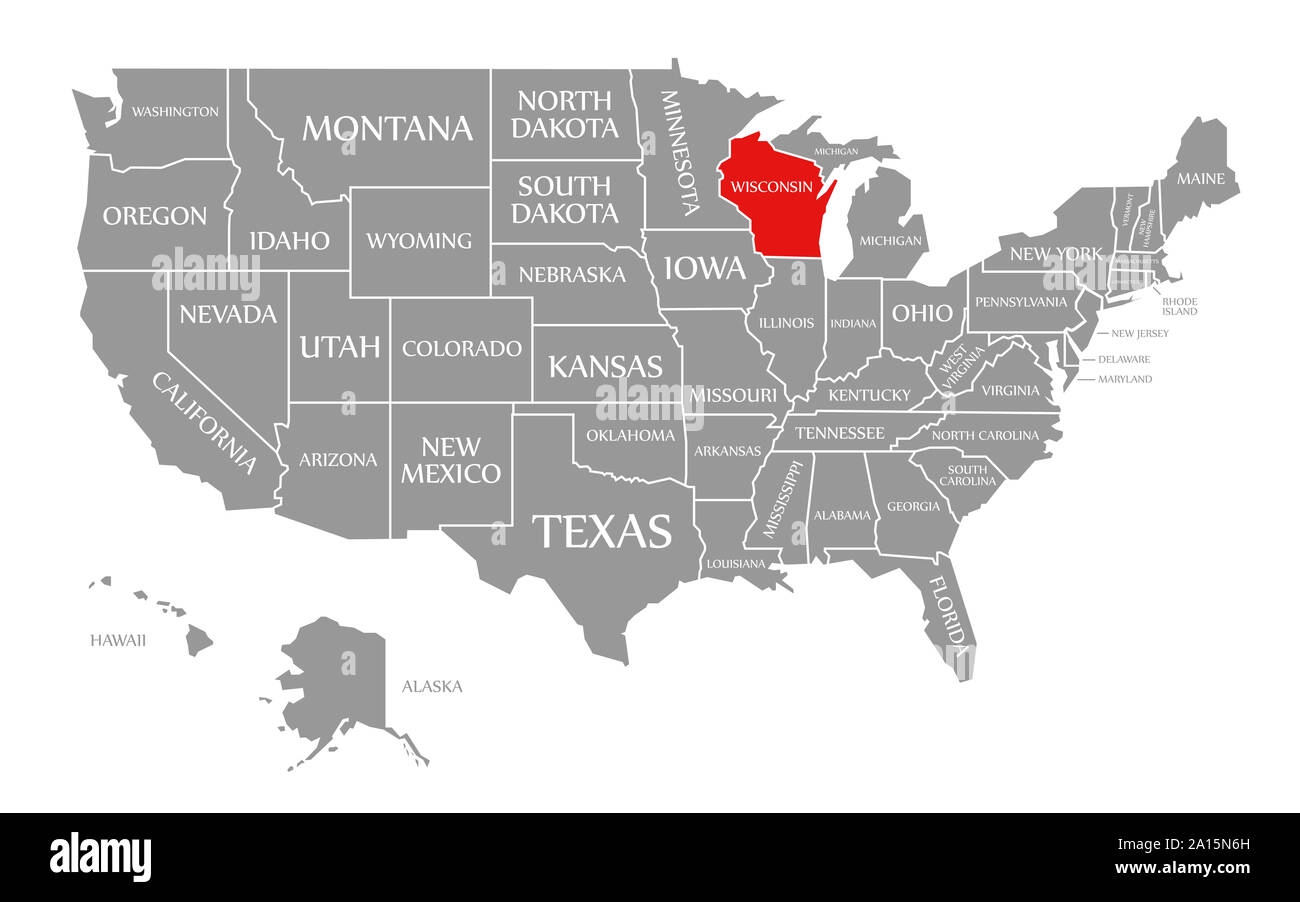 Wisconsin Red Highlighted In Map Of The United States Of America Stock Photo Alamy