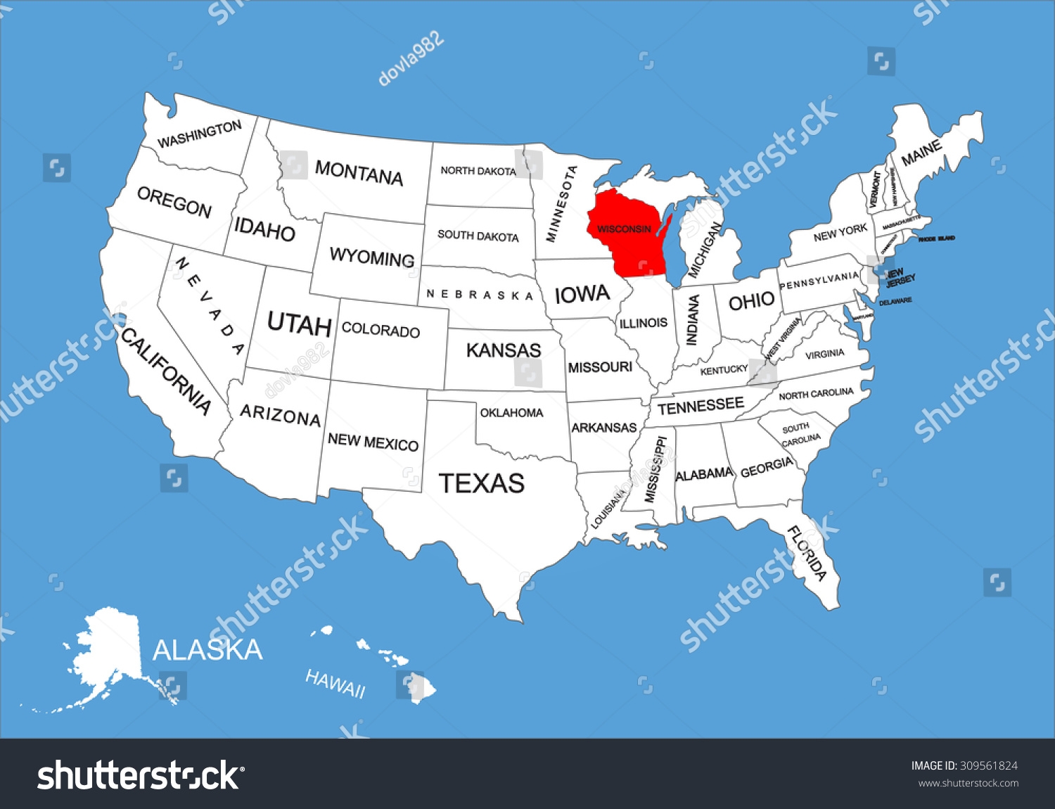 Wisconsin State Usa Vector Map Isolated Stock Vector Royalty Free 309561824 Shutterstock