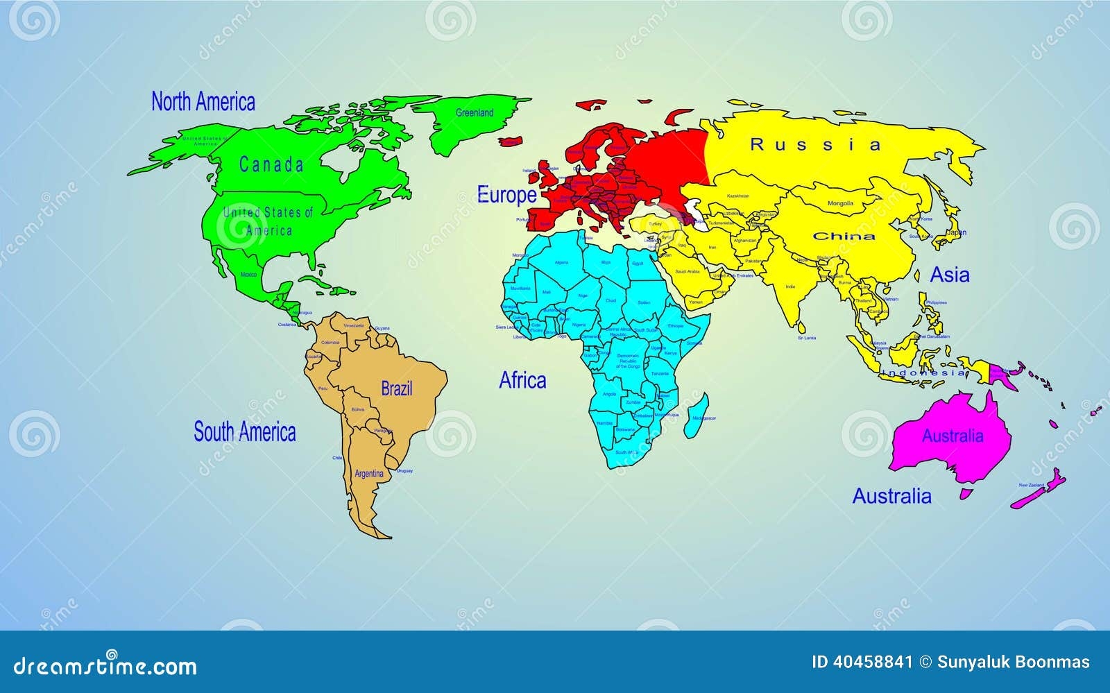 World Color Map Continents And Country Name Stock Illustration Illustration Of Geometric Communication 40458841