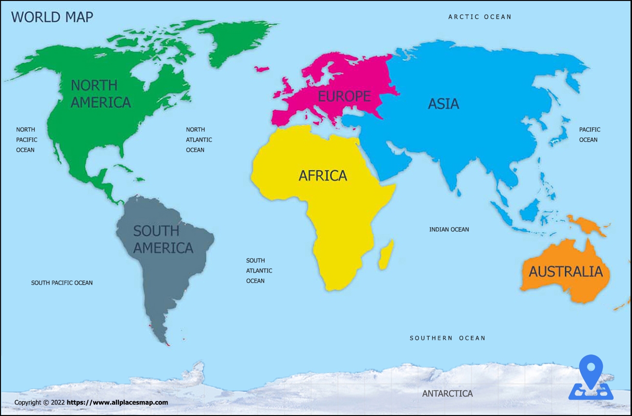 world continents and oceans map