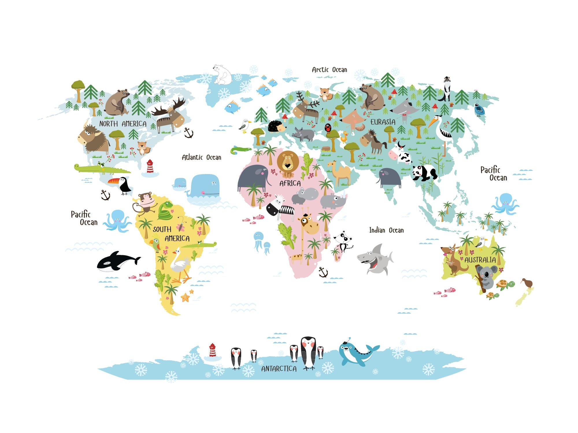 World Map Animals Print Kids Poster Desenio