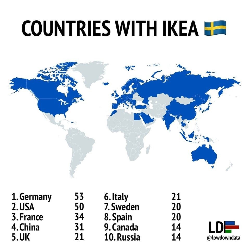 World Map By lowdowndata Shows All Countries With An IKEA Store Germany Has Over 50 IKEAs But The IKEA Density Is Much Higher In Sweden where IKEA Is From Source Https t co AmyymeyR2O World Map By lowdowndata Shows All Countries With An IKEA Store Germany Has Over 50 IKEAs But The IKEA Density Is Much Higher In Sweden where IKEA Is From Source Https t co AmyymeyR2O
