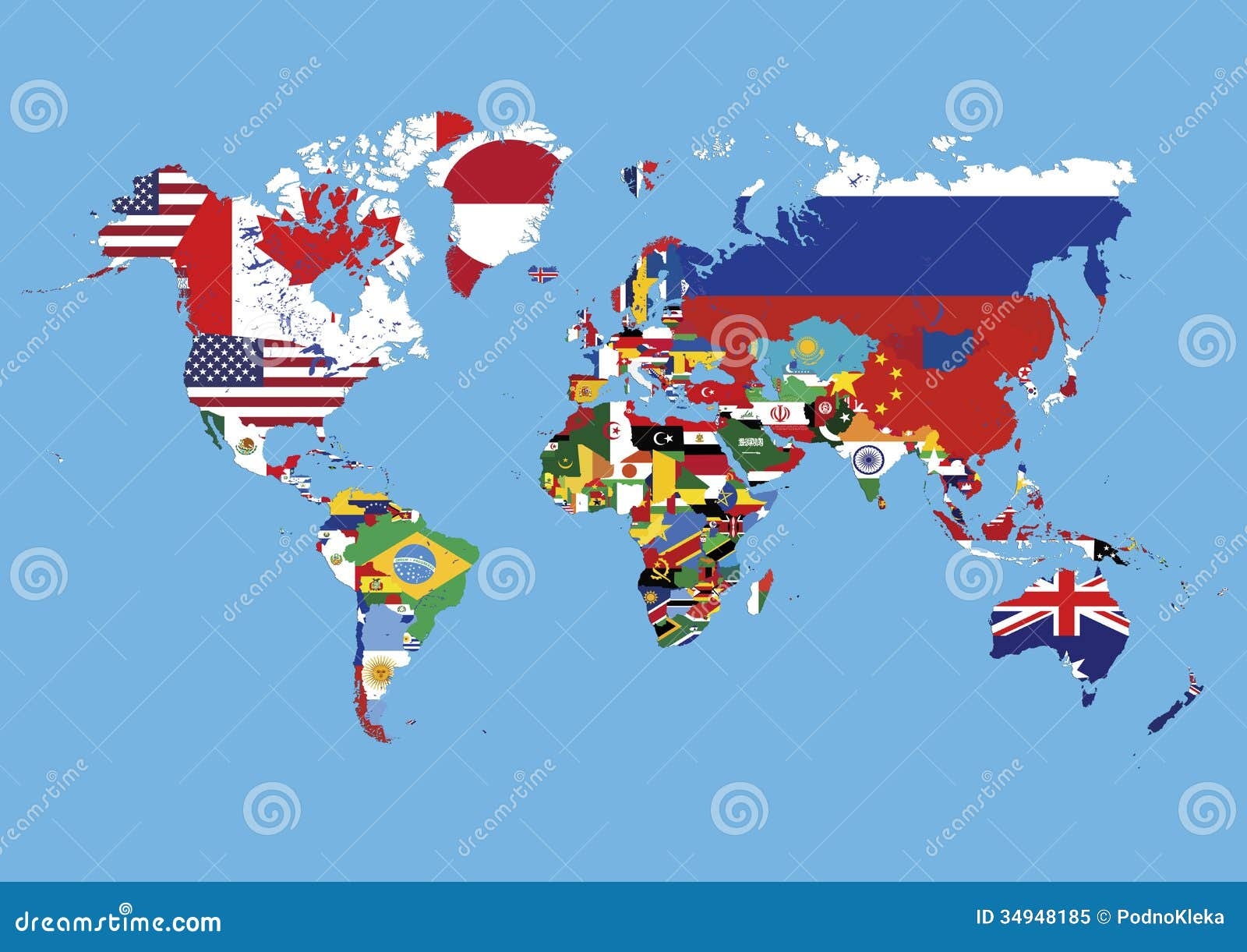 World Map Colored In Countries Flags No Names Stock Illustration Illustration Of Continent America 34948185
