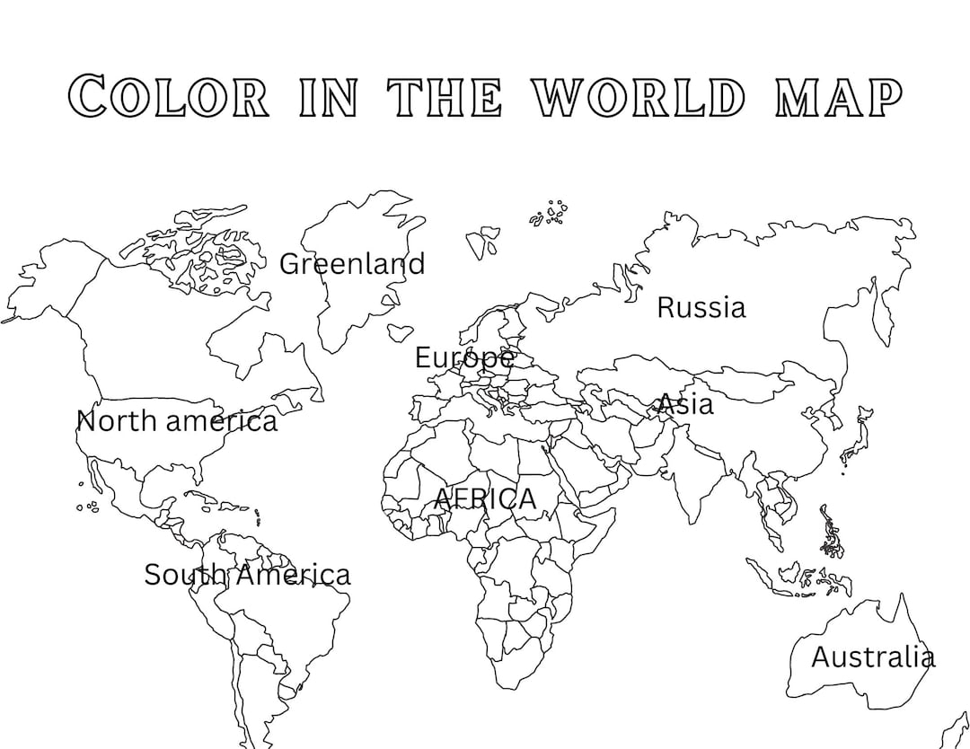 World Map Coloring Page Etsy