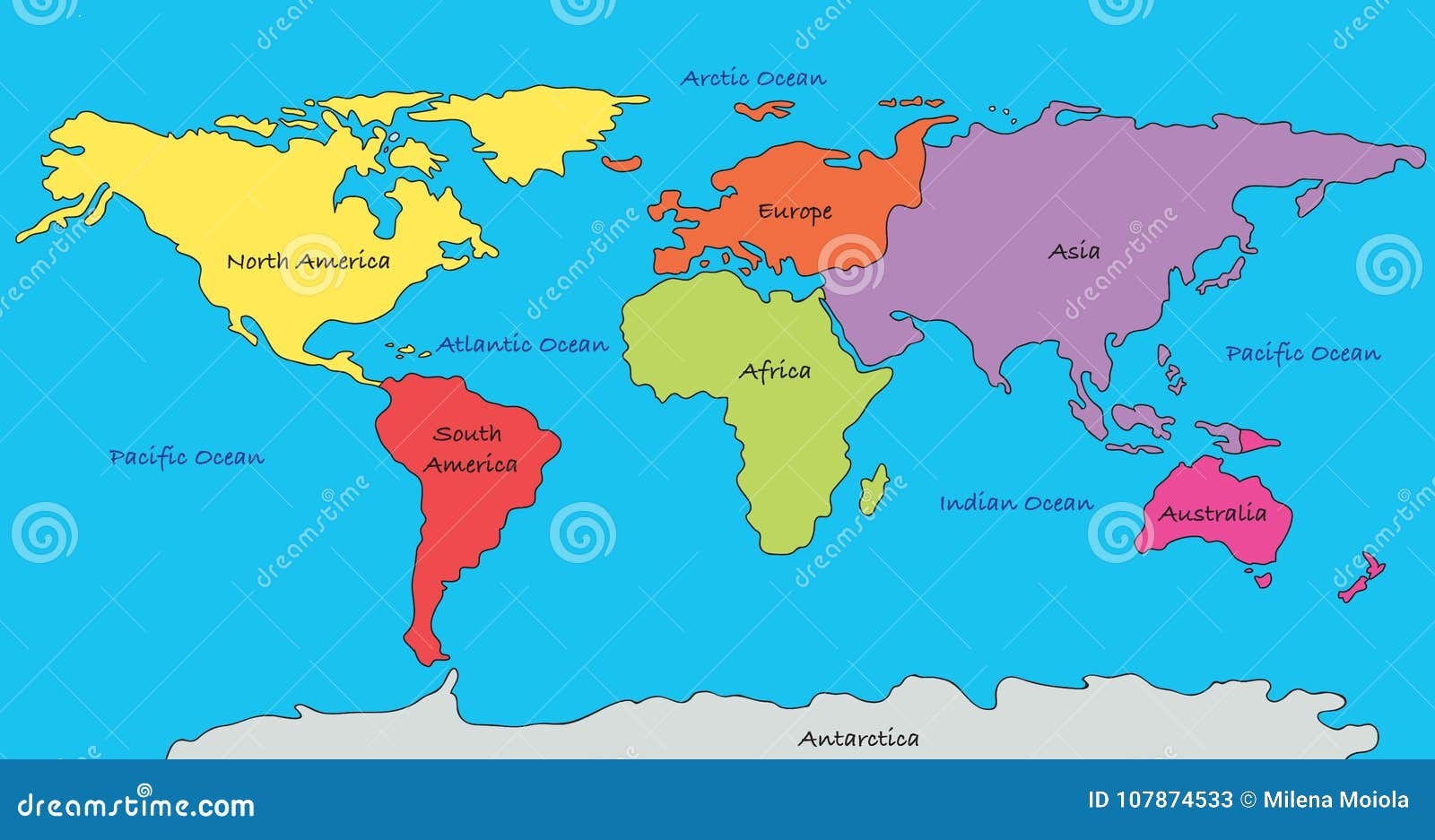 World Map Continents Stock Illustration Illustration Of Cartography 107874533