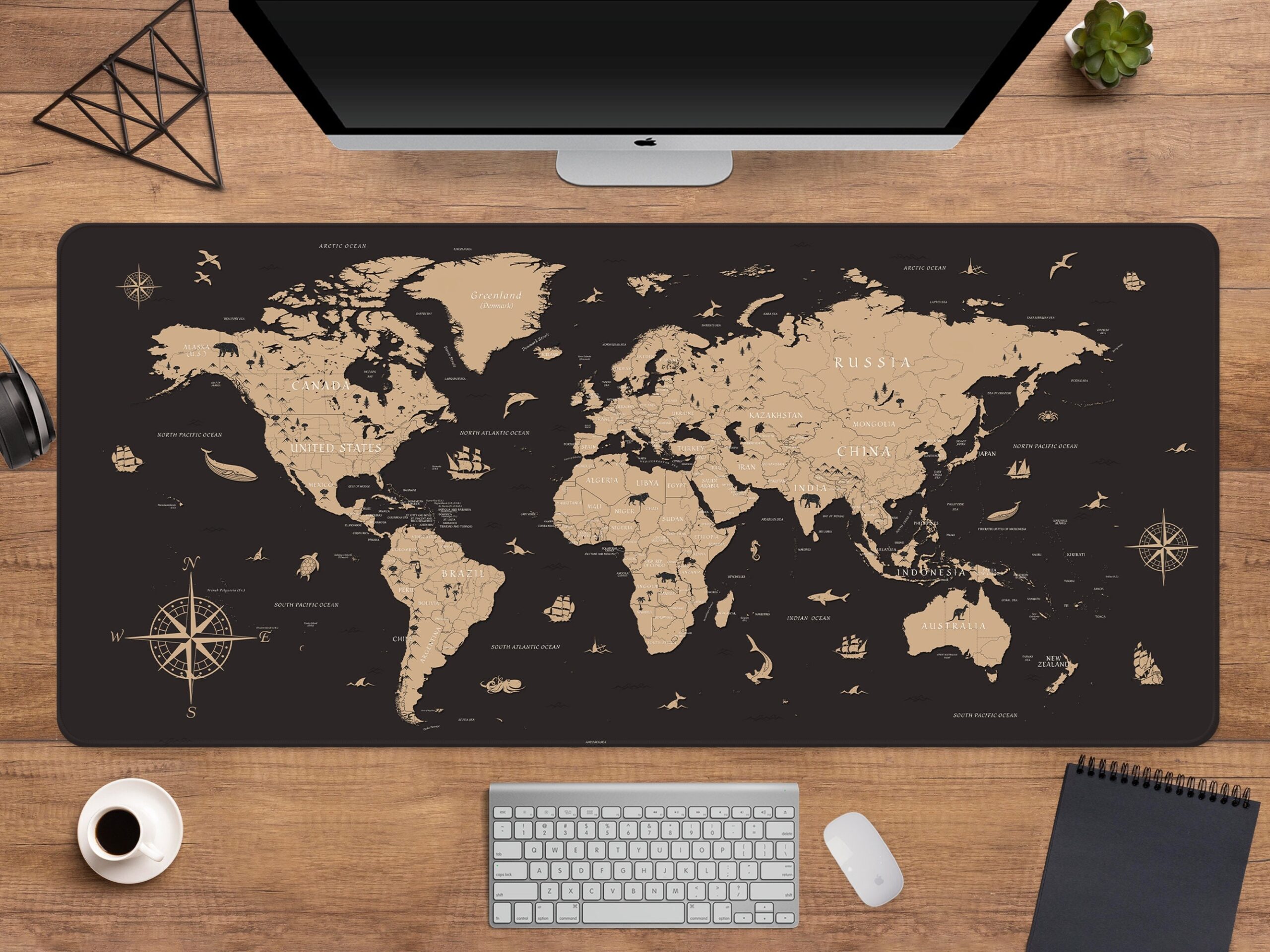 World Map Desk Mat XXL Historical World Map Mousepad Extra Large Computer Deskmat Xl Black And Brown Topographic Mouse Pad 16 X 35 Etsy