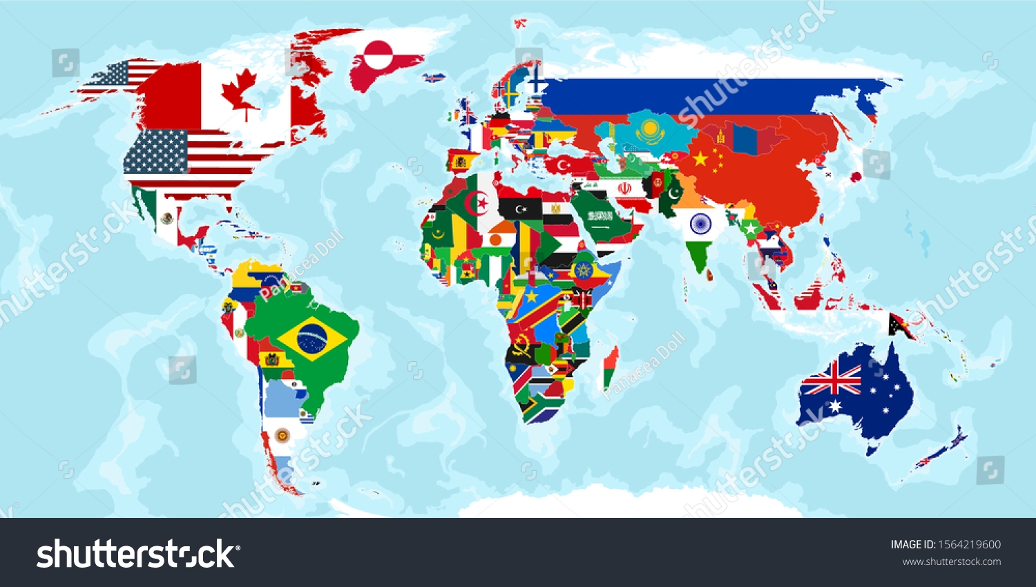 World Map Divided By Countries Flags Stock Vector Royalty Free 1564219600 Shutterstock