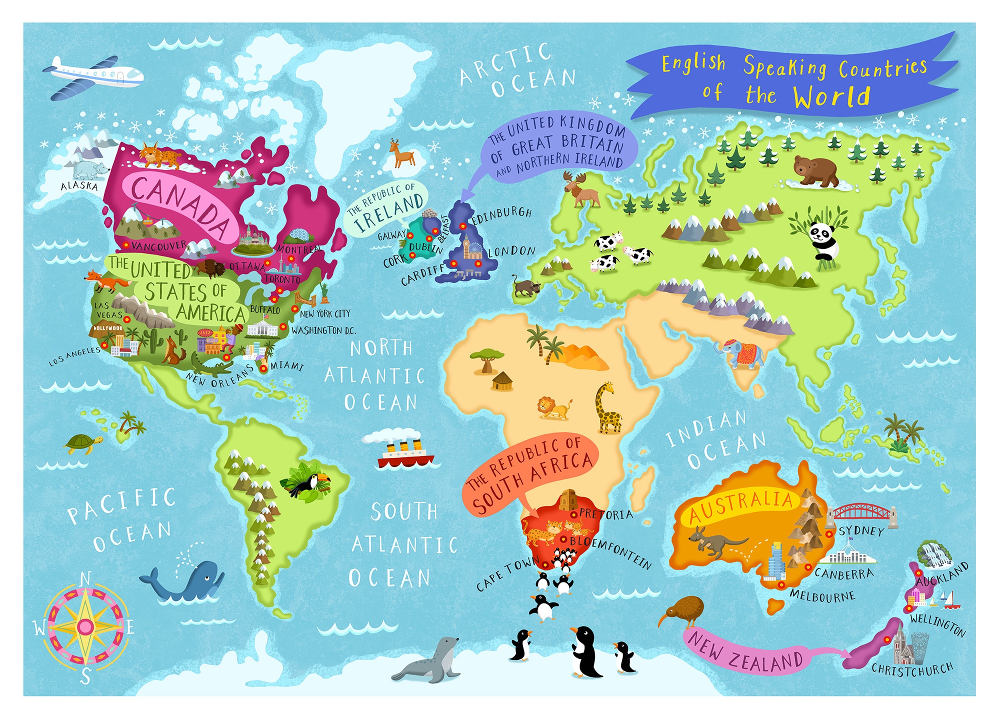 World Map English Speaking Countries Of The World Oxford University Press UK By Alistar Illustration And Toys