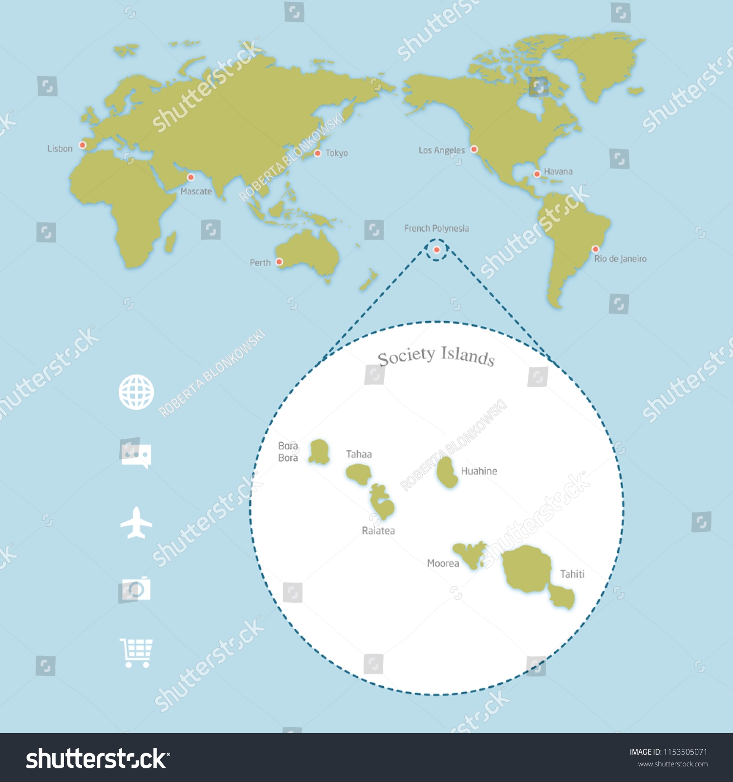 World Map Enlarged Detail French Polynesia Stock Vector Royalty Free 1153505071 Shutterstock