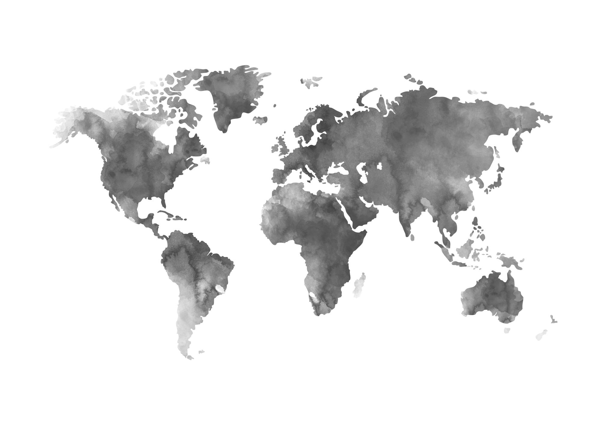 World Map Grey Watercolor Print Educational Poster Desenio