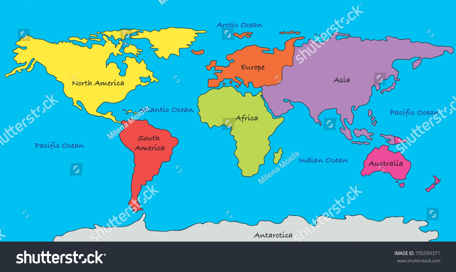 World Map Highlighted Continents Different Colors Stock Illustration 795599371 Shutterstock