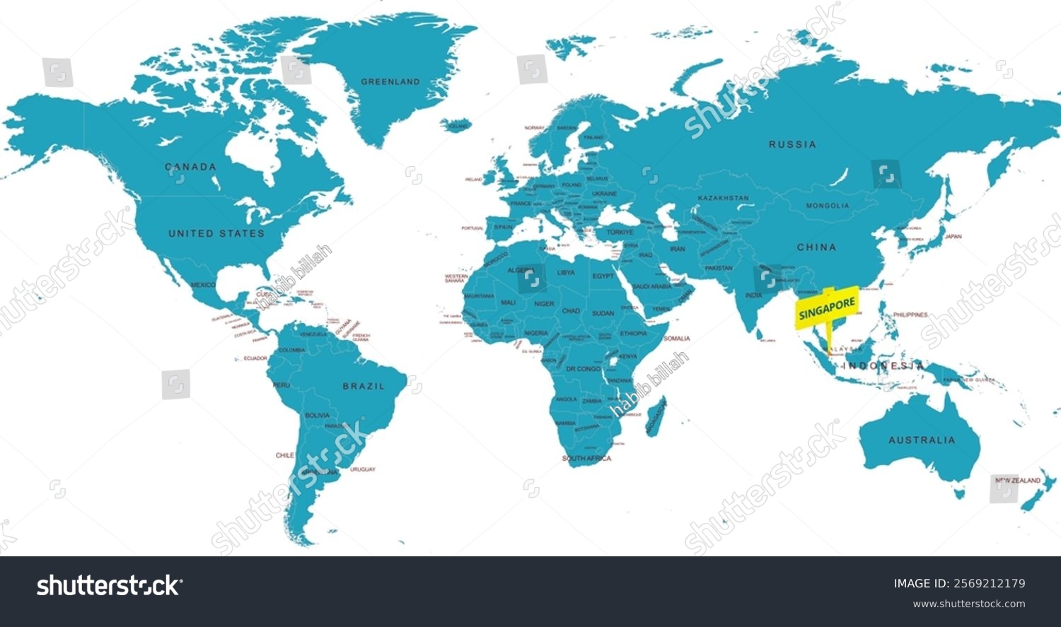 world map with countries singapore