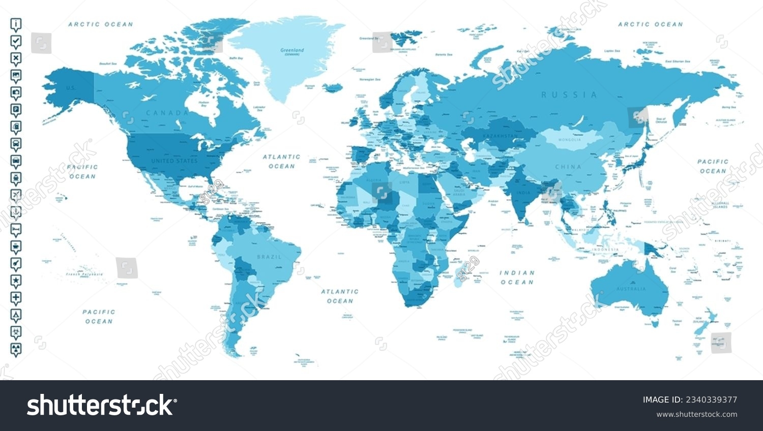 World Map Highly Detailed Map World Stock Vector Royalty Free 2340339377 Shutterstock