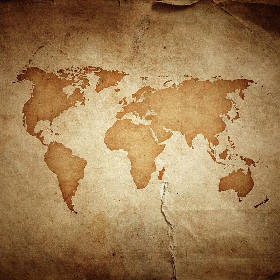 World Map On Aged Paper Texture By Sankai