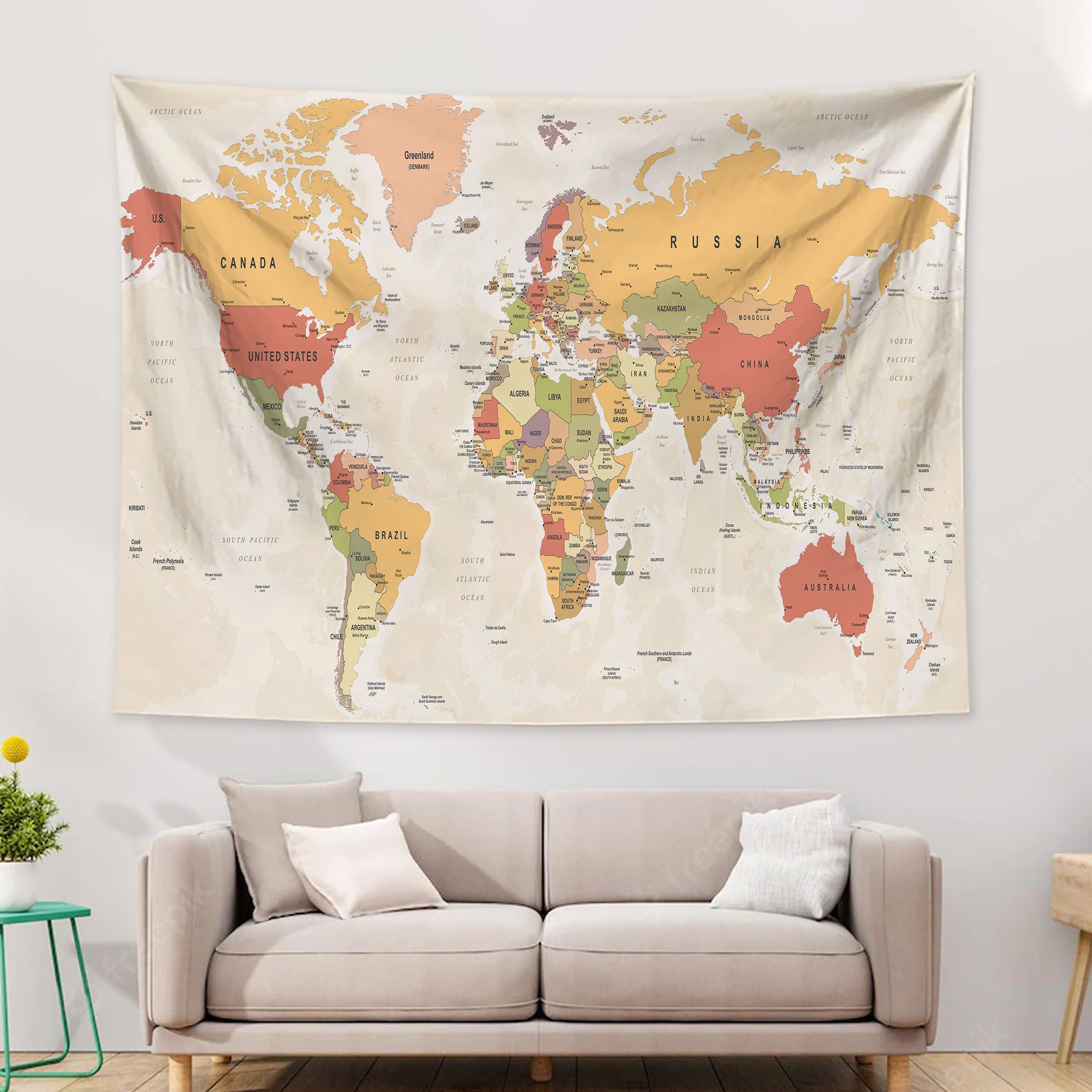 World Map Tapestry Colorful Wall Art Map Modern Large Detailed Cities State Names Map Tapestries For Bedroom Living Room Dorm Decor Etsy