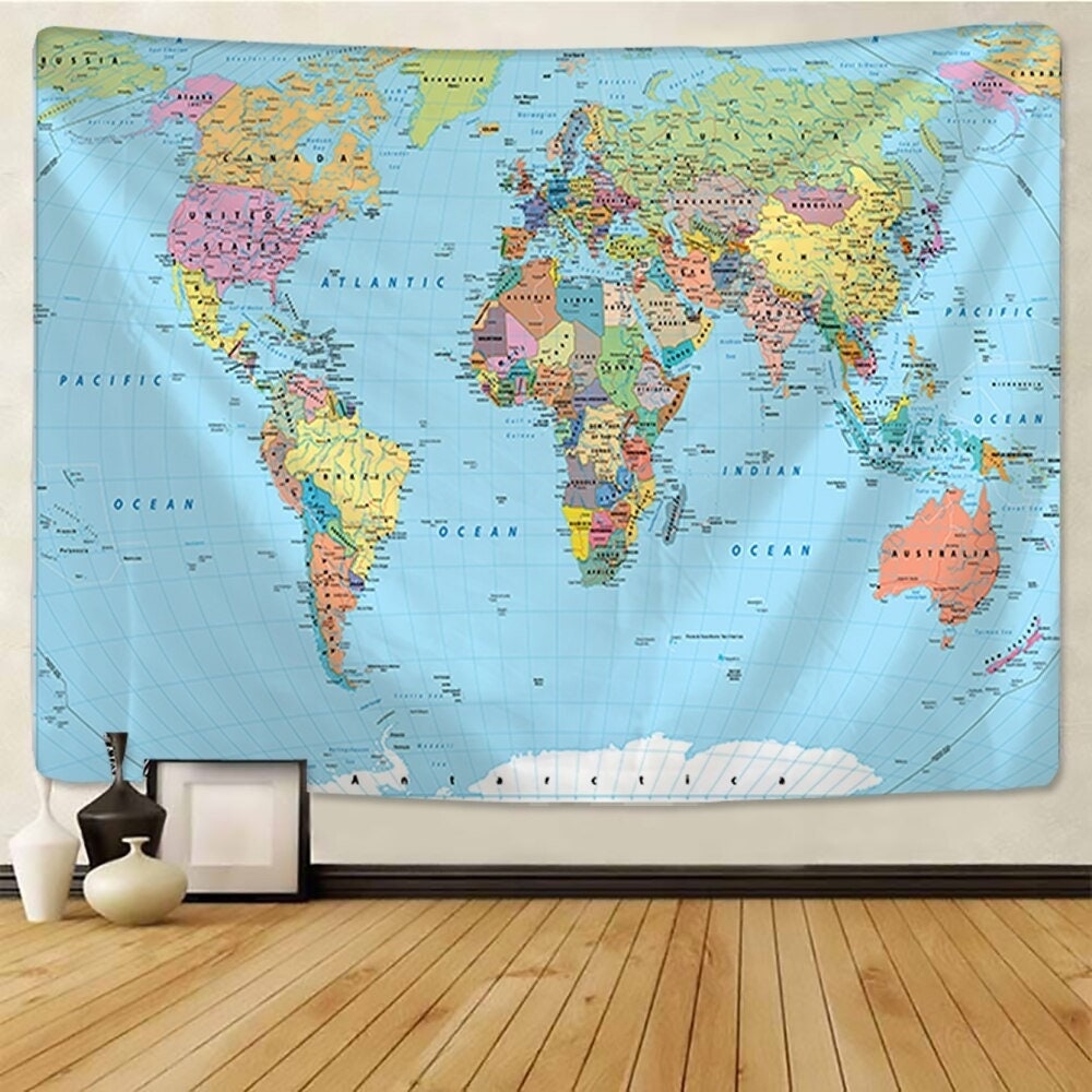 World Map Tapestry Wall Hanging Decor World Map Wall Tapestries Etsy