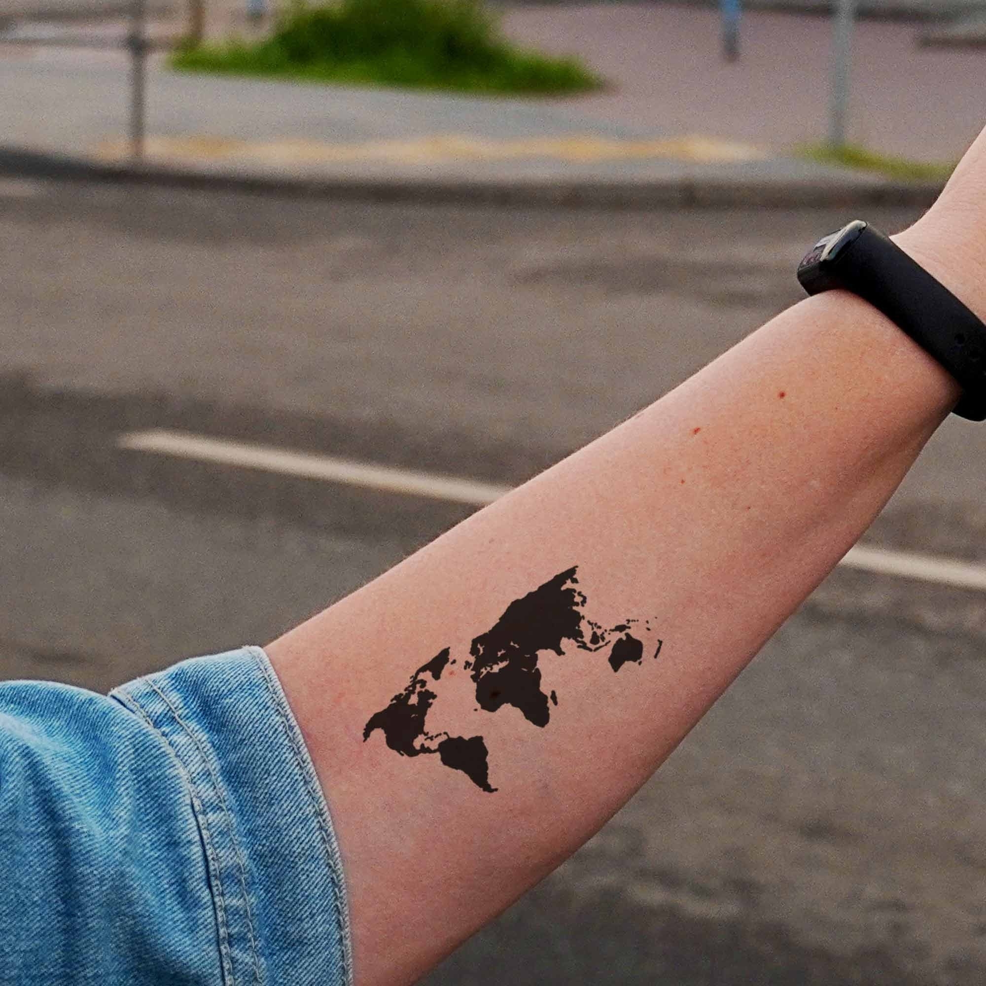 World Map Temporary Tattoo For Women And Men Exclusive Hand Drawn World Map Temporary Tattoo Etsy Sweden
