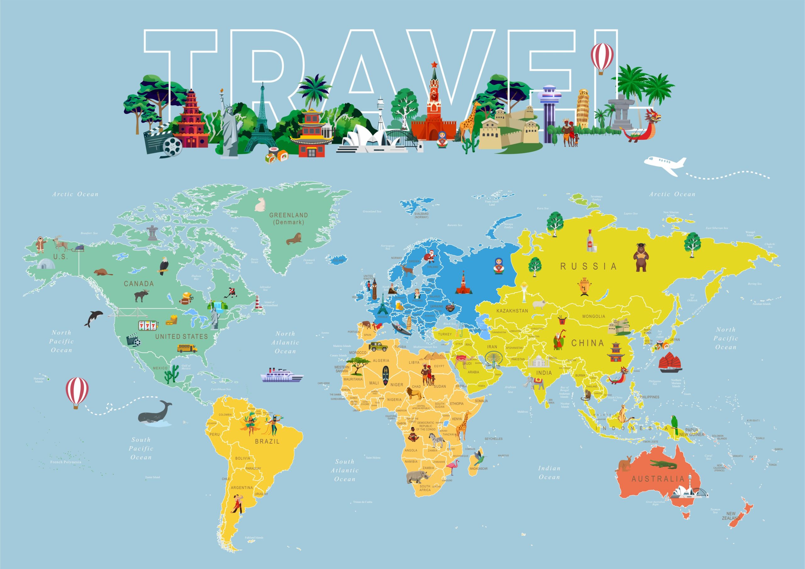 World Map Travel Wall Murals Decoshaker