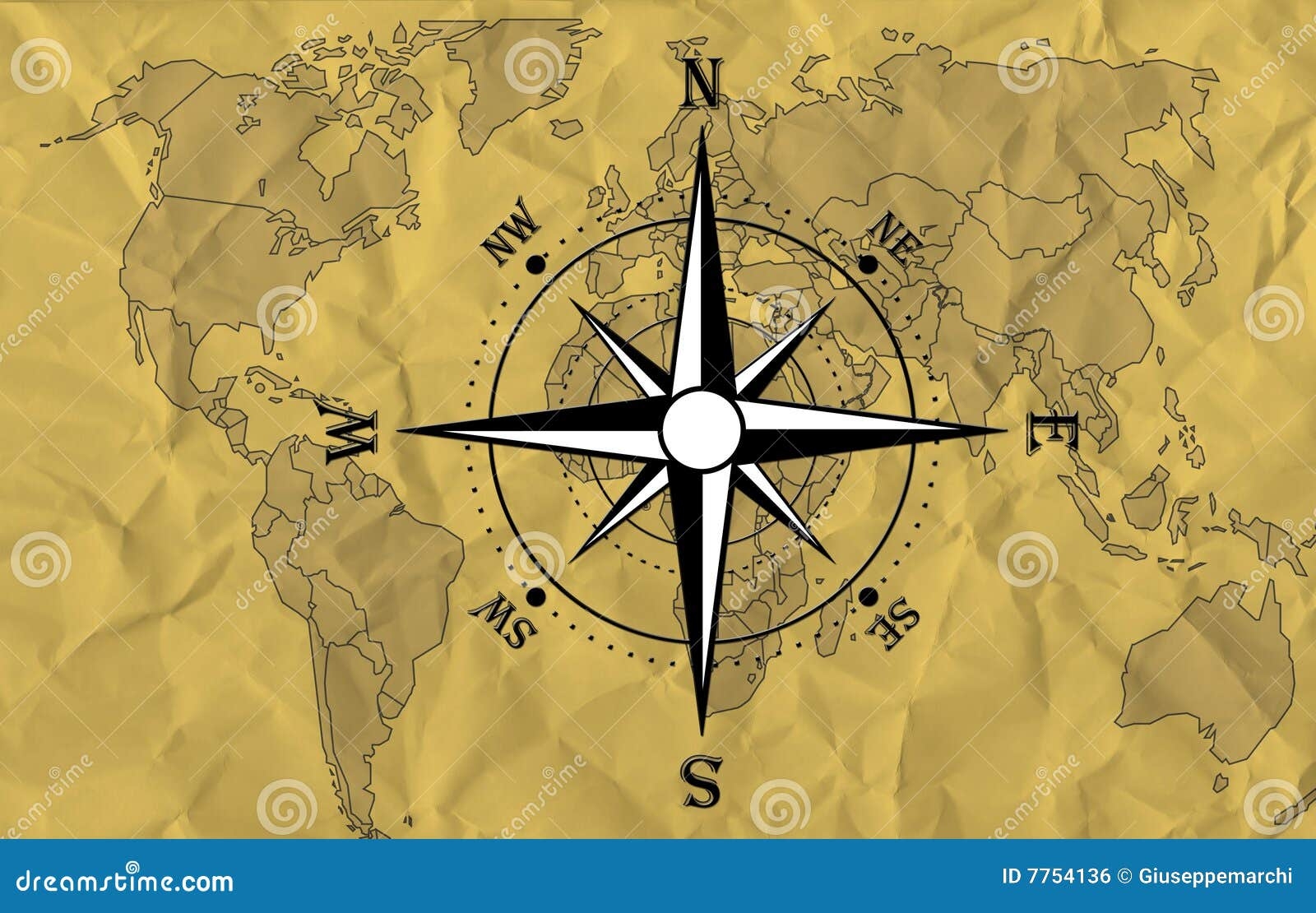 World Map With Compass Stock Illustration Illustration Of Trip 7754136