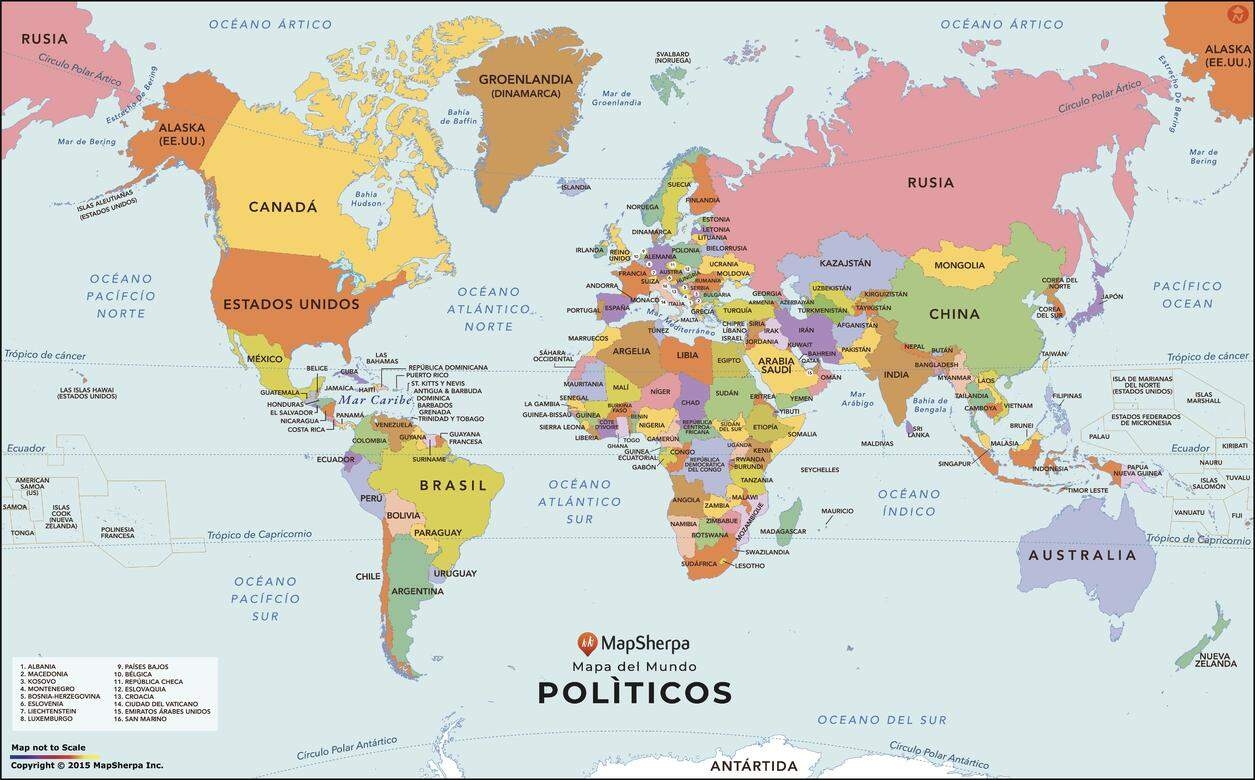 World Map With Countries In Spanish Wall Map MapSherpa