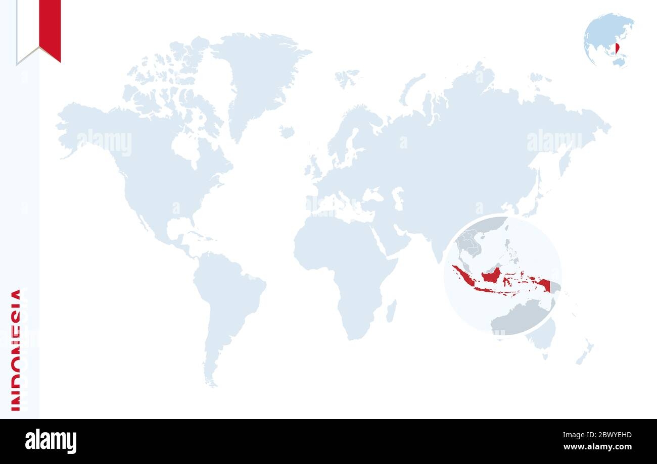 World Map With Magnifying On Indonesia Blue Earth Globe With Indonesia Flag Pin Zoom On Indonesia Map Vector Illustration Stock Vector Image Art Alamy