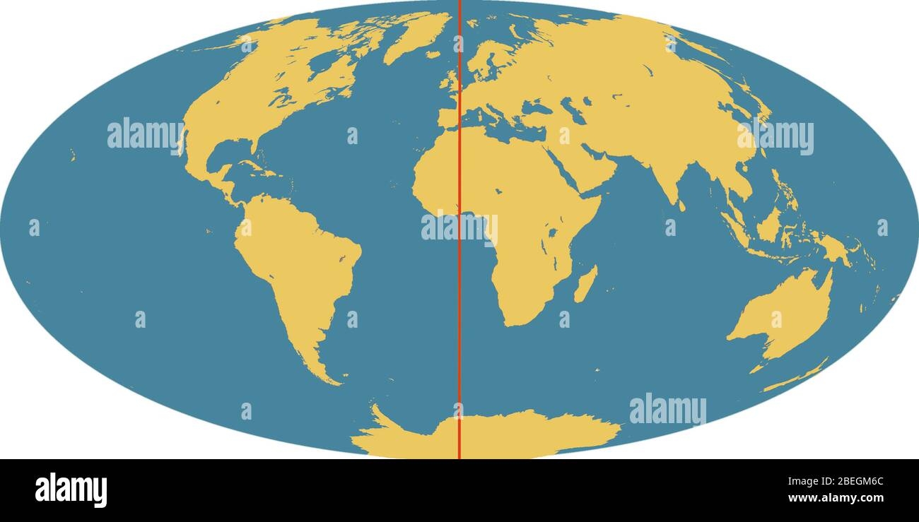 World Map With Prime Meridian Stock Photo Alamy