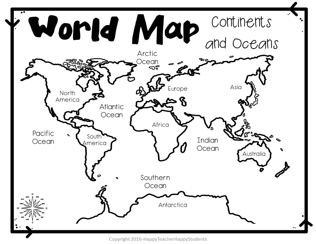 continents and oceans of the world blank map