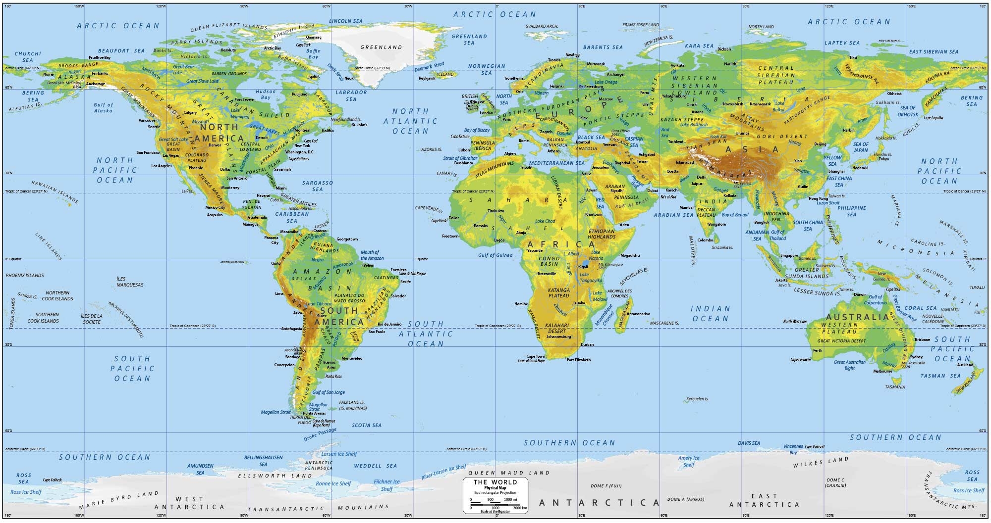 World Physical Map GIS Geography