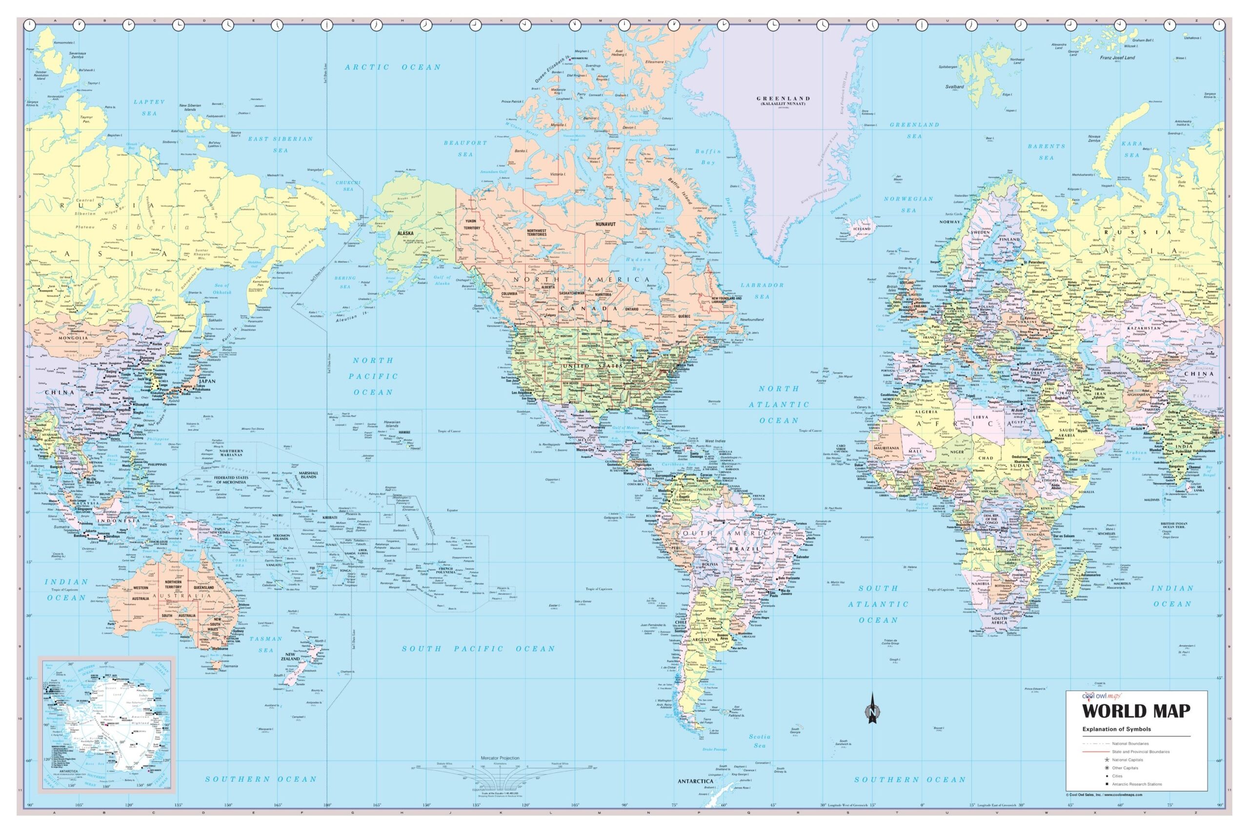 WORLD Wall Map USA Center Political Poster 36 x24 Rolled Etsy Sweden