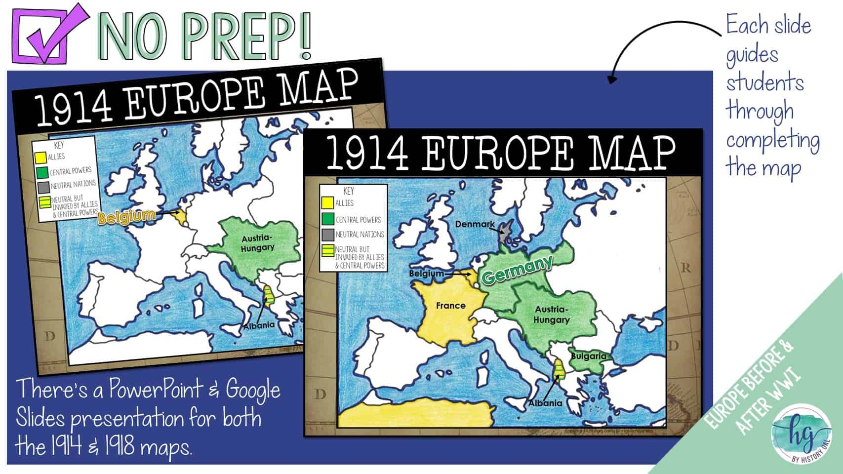 World War I Map Activity 1914 And 1918 Europe Maps By History Gal