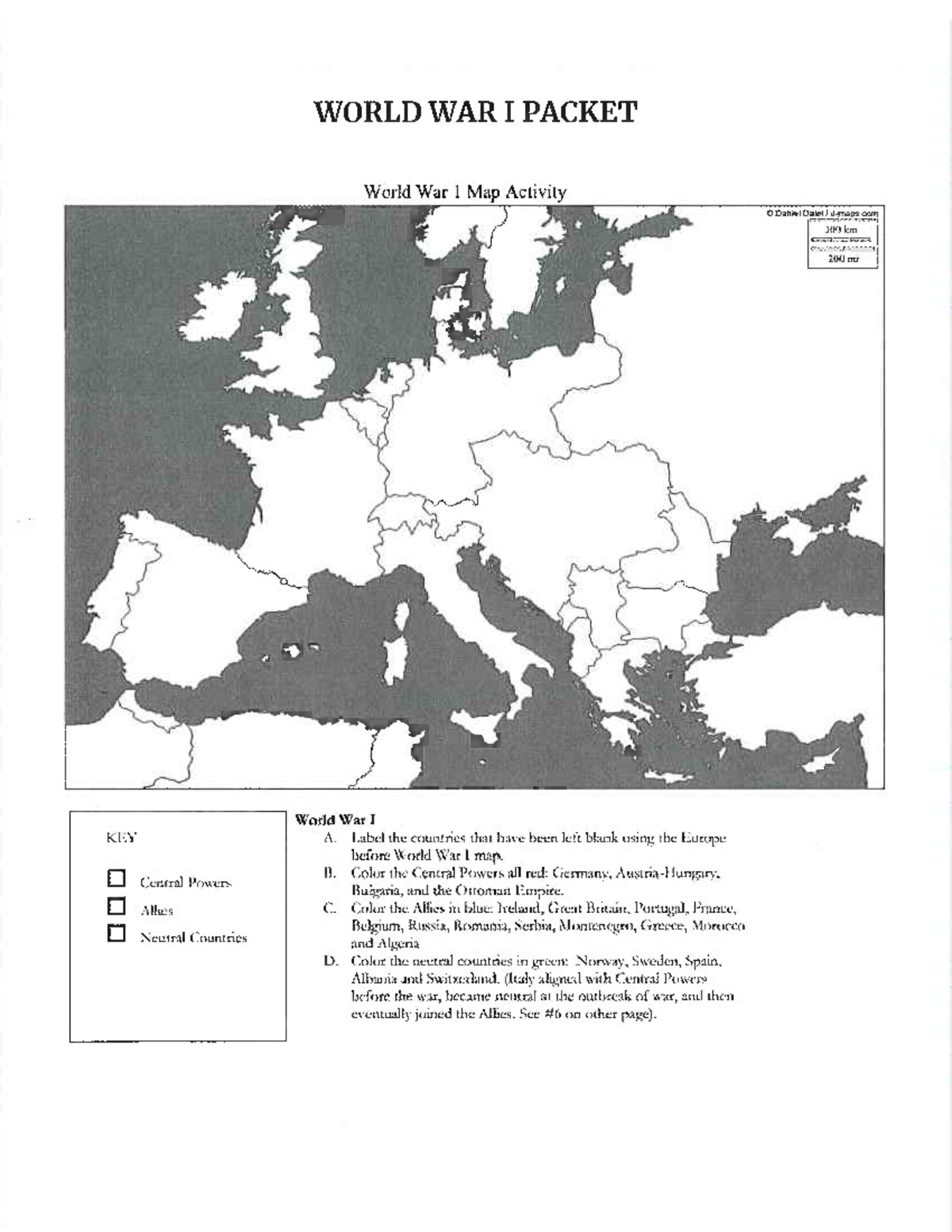 WWI Packet Map Activities And Treaty Of Versailles Overview Studocu